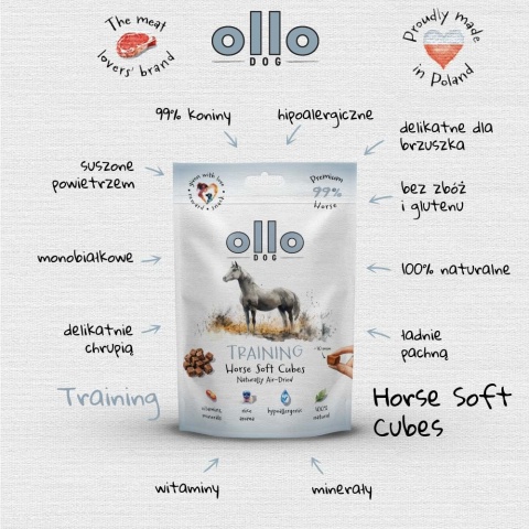 Trenerki dla psa Ollo Air Dried Training Cubes Konina 80g