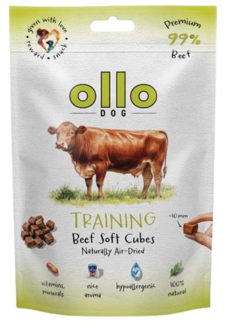 Trenerki dla psa Ollo Air Dried Training Cubes Wołowina 80g