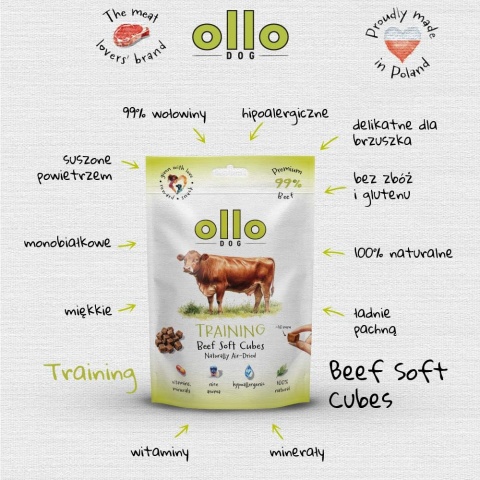 Trenerki dla psa Ollo Air Dried Training Cubes Wołowina 80g