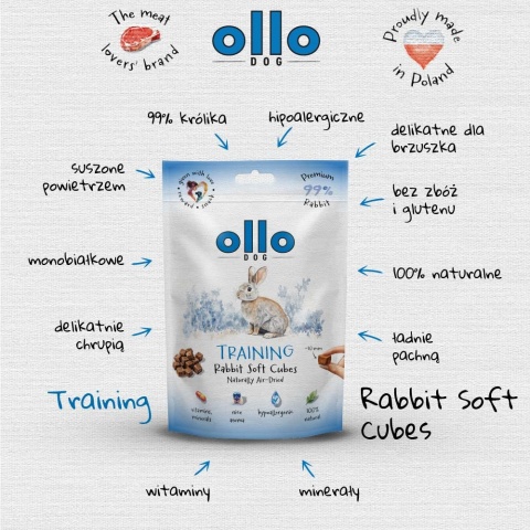 Trenerki dla psa Ollo Air Dried Training Cubes Królik 80g
