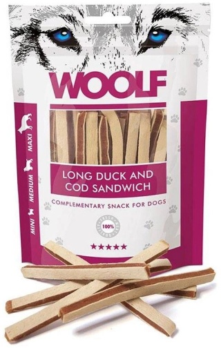 Woolf Duck and Cod Sandwich Przysmak dla psa z kaczką i dorszem 100g