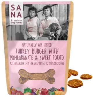 Sanadog Burgery z indyka, z granatem i batatami 100g