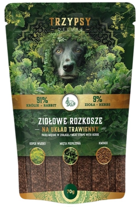 TrzyPsy Ziołowe Rozkosze Na układ trawienny Paski z królika 70g