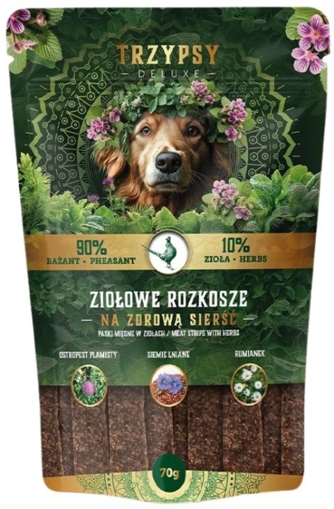 TrzyPsy Ziołowe Rozkosze Na zdrową sierść Paski z bażanta 70g