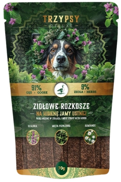 TrzyPsy Ziołowe Rozkosze Na higienę jamy ustnej Paski z gęsi 70g